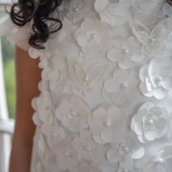 Toddler size 2 party floral white party dress with matching headband worn once ! - Picture 3 of 4